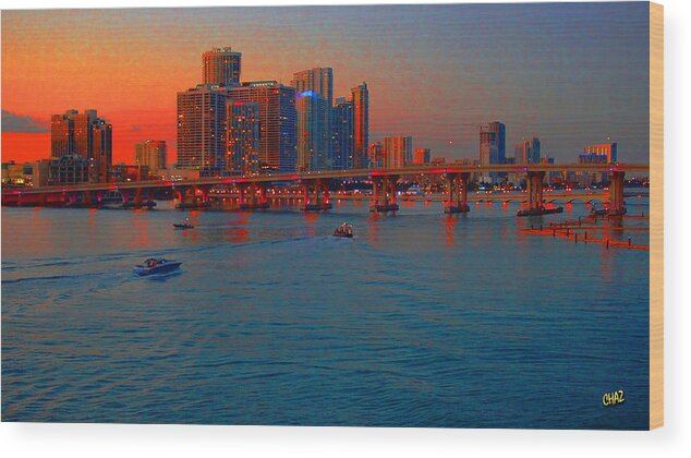 Sunset Wood Print featuring the photograph Miami - Sunset by CHAZ Daugherty