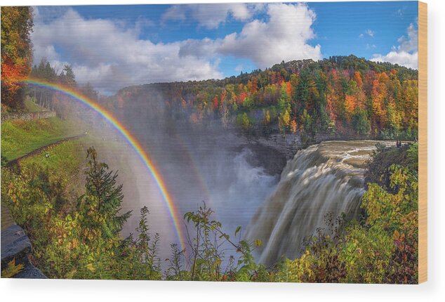 Waterfall Wood Print featuring the photograph Middle Falls Rainbow by Mark Papke