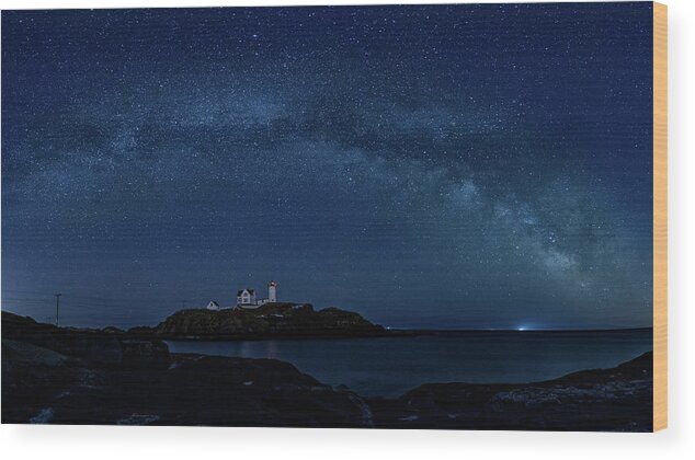 Milky Way Wood Print featuring the photograph Milky Way over Nubble by Darryl Hendricks