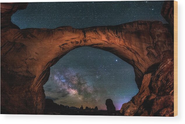 Milky Way Wood Print featuring the photograph Milky Way Under the Arch by Michael Ash