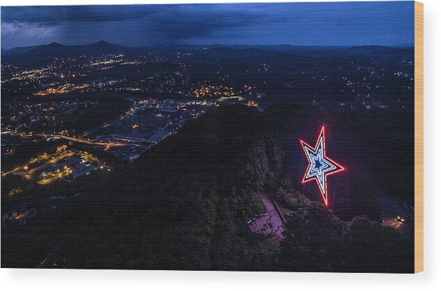 Mill Mountain Wood Print featuring the photograph Mill Mountain at Dusk 2 by Star City SkyCams