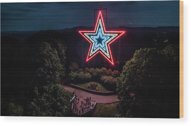 Mill Mountain Wood Print featuring the photograph Mill Mountain at Night by Star City SkyCams