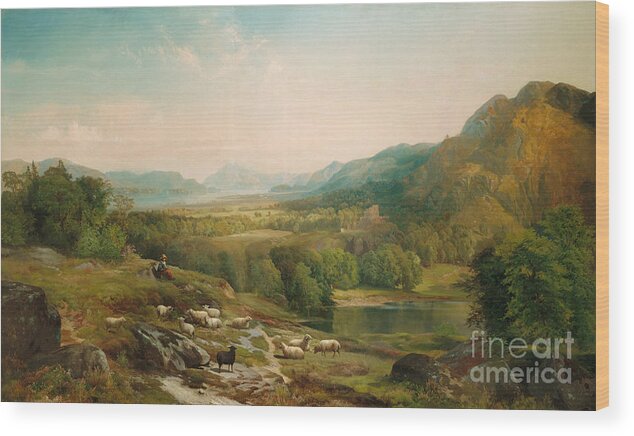 Thomas Moran Wood Print featuring the painting Minding the Flock by Thomas Moran