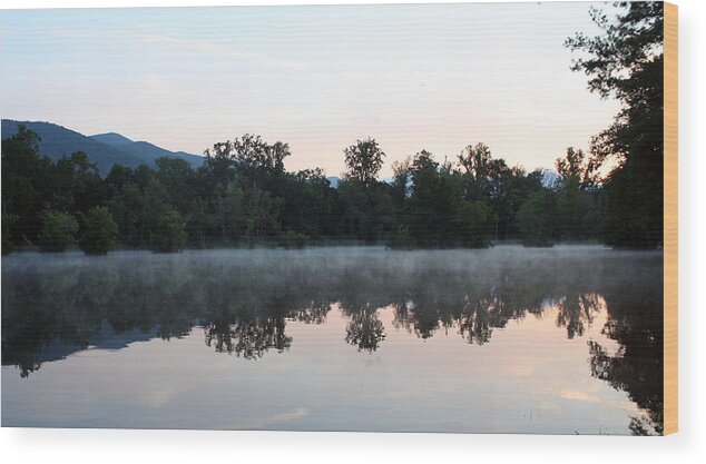 Sunrise Wood Print featuring the photograph Misty Sunrise on the Lake by Ellen Tully
