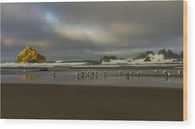 Bandon Or Wood Print featuring the photograph Morning light on the Beach by Ulrich Burkhalter