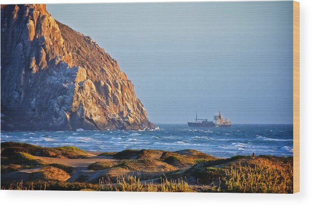 Nature Wood Print featuring the photograph Fishing Trawler at Morro Rock by Zayne Diamond