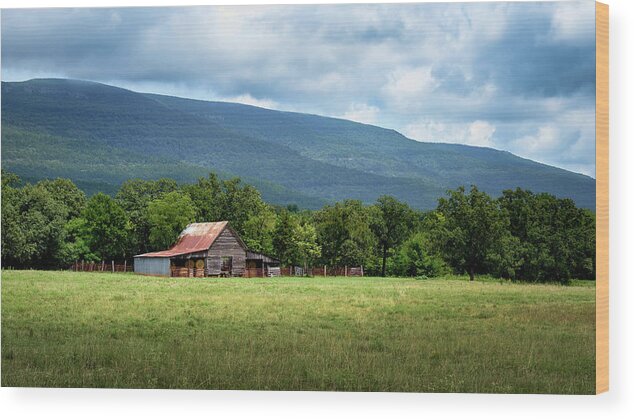 Arkansas Wood Print featuring the photograph Mount Magazine Barn Panorama by James Barber