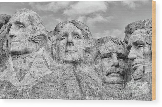 B+w Wood Print featuring the photograph Mount Rushmore BW by Jerry Fornarotto