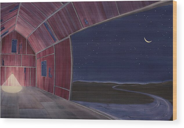 Barn Wood Print featuring the painting Nocturnal Barnscape by Scott Kirby