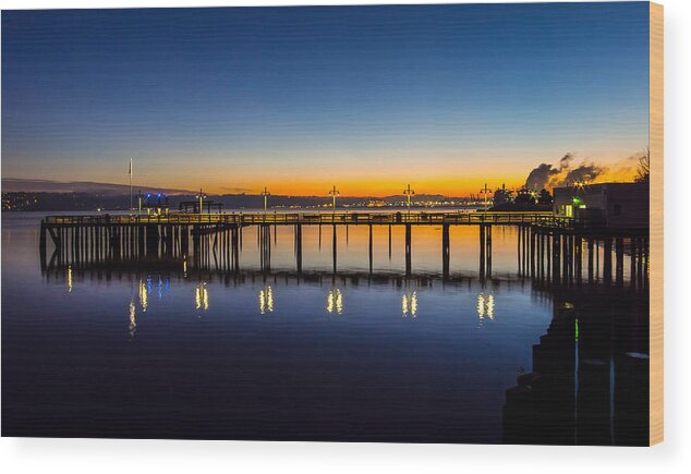 Rob Green Wood Print featuring the photograph Old Town Pier Blue Hour Sunrise by Rob Green