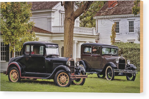 Car Wood Print featuring the photograph Pair of Ford Model A by Susan Rissi Tregoning