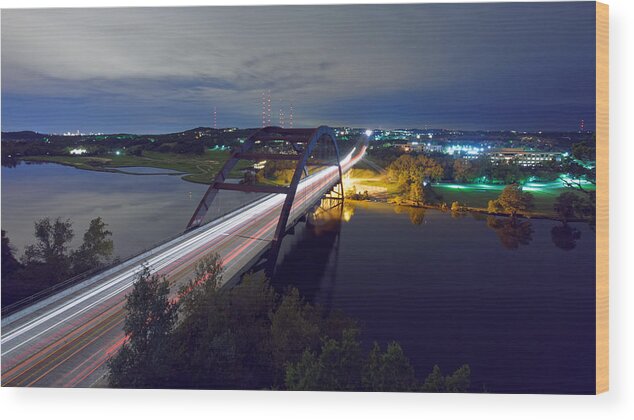 Austin Wood Print featuring the photograph Pennybacker Bridge Austin by Jonathan Davison