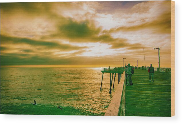 Sunset Wood Print featuring the photograph Pismo Beach Pier by Joseph Hollingsworth
