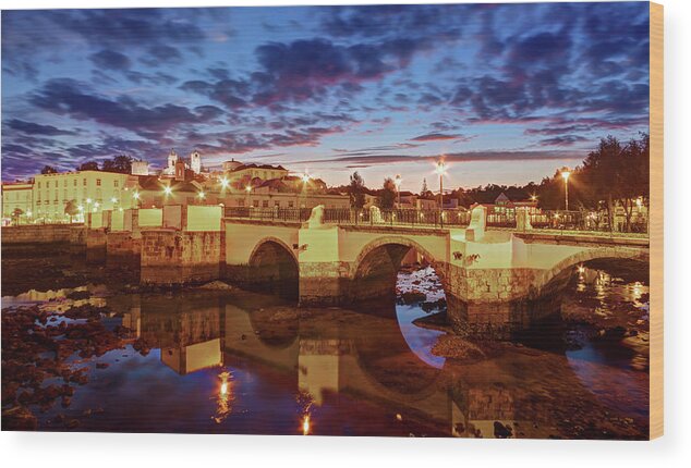 Ponte Romana Wood Print featuring the photograph Ponte Romana at Dusk - Tavira, Portugal by Barry O Carroll