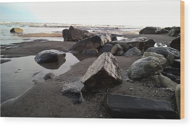 Pools Sea Water Rocks Sand Beach Tide Waves Rock Pool England History Wood Print featuring the photograph Pools by Simon Roberts