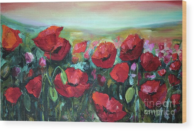 Poppies Wood Print featuring the painting Poppies by Yana Sadykova