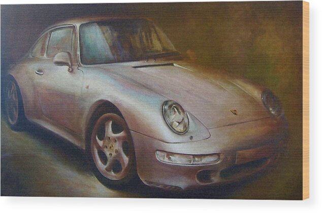 Car Wood Print featuring the painting Porsche by Vali Irina Ciobanu