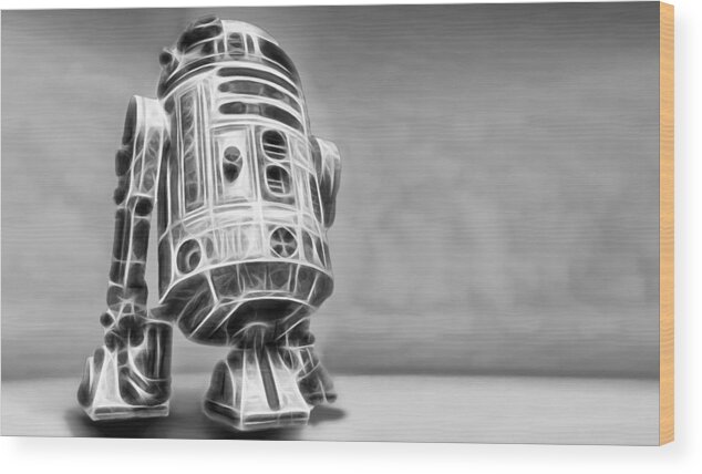 Starwars Wood Print featuring the digital art R2 Feeling Lonely by Scott Campbell