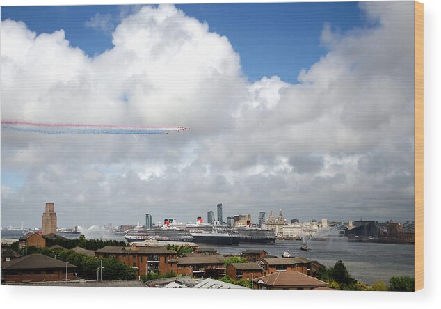 Cunard Wood Print featuring the photograph Red Arrows and the Three Queens by Spikey Mouse Photography
