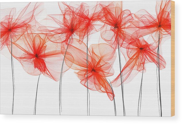 Poppies Wood Print featuring the painting Red Floral - Red Modern Art II by Lourry Legarde