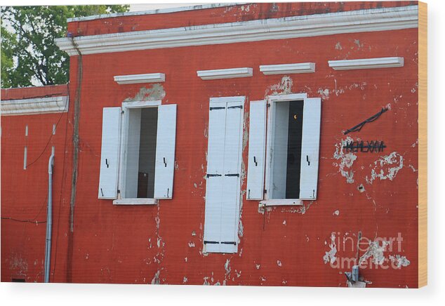 Buildings Wood Print featuring the photograph Red Weathered Walls by Mary Haber