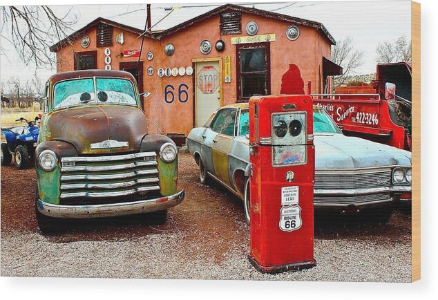 Route 66 Wood Print featuring the photograph Refueling on Route 66 by Barbara Zahno