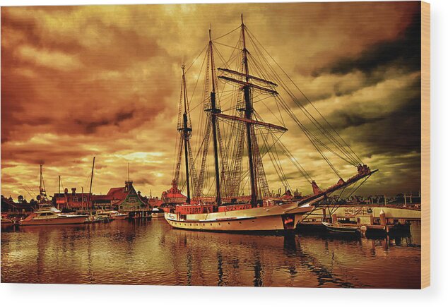 Sail Wood Print featuring the photograph Sailboat at Golden Hour by Joseph Hollingsworth
