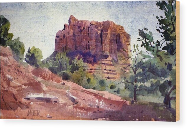 Butte Wood Print featuring the painting Sedona Butte by Donald Maier