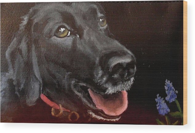 Black Lab Wood Print featuring the painting Shadow Good Boy by Carol Russell