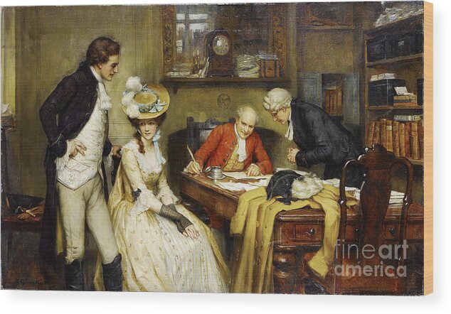 Knowles Wood Print featuring the painting Signing the marriage contract by MotionAge Designs