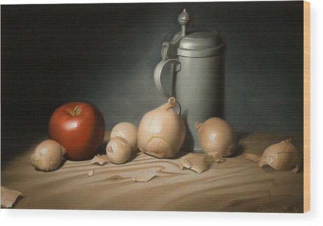 Still Life Painting Wood Print featuring the painting Still Life Painting with Onions by Eric Bossik