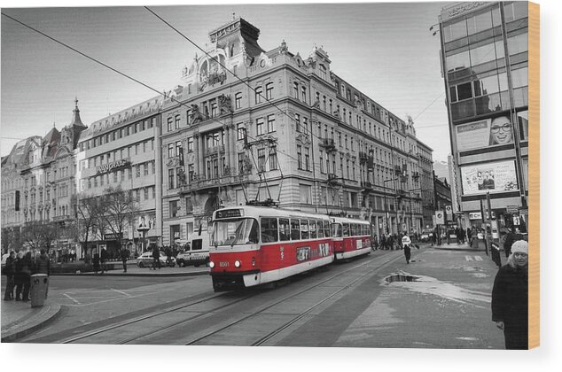 Tram Wood Print featuring the photograph Streets of Prague by Sascha Schultz