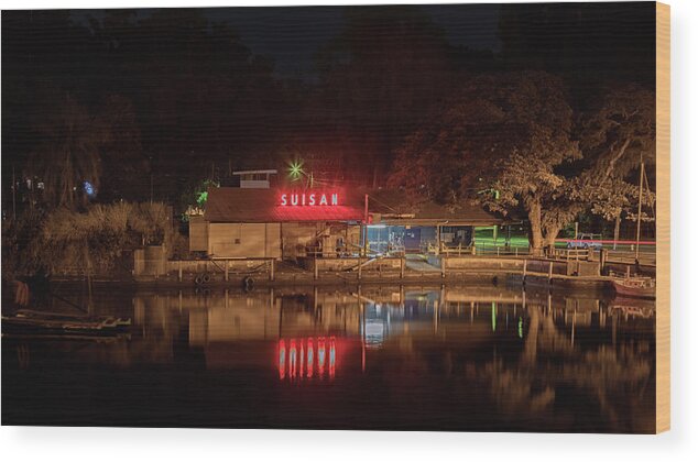 Suisan Fish Market Wood Print featuring the photograph Suisan Fish Market at Night by Susan Rissi Tregoning