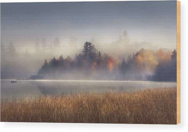 Lake Placid Wood Print featuring the photograph Sunrise Boat by Magda Bognar