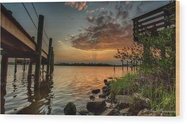 Sunrise Wood Print featuring the photograph Sunrise Under the Dock by Dillon Kalkhurst