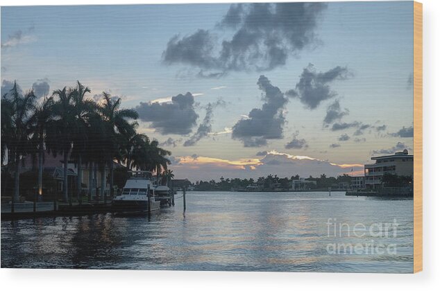 Lauderdale Wood Print featuring the photograph Sunset Tropical Canal by Ules Barnwell