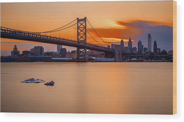Philadelphia Wood Print featuring the photograph Sunsets fire by Rob Dietrich