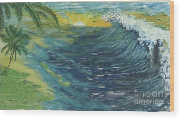 Palm Trees Wood Print featuring the painting Surf's Up by Michael Silbaugh