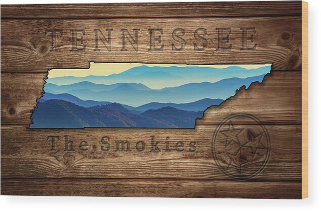 Tennessee Wood Print featuring the photograph Tennessee The Smokies State Map by Rick Berk