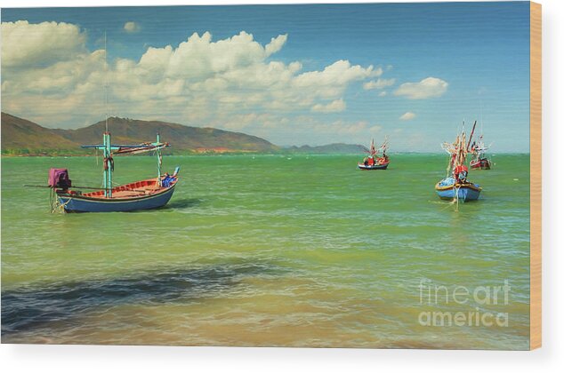 Fishing Boats Wood Print featuring the photograph Thai Fishing Boats by Adrian Evans