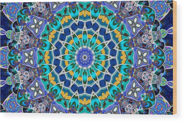 Kaleidoscope Wood Print featuring the digital art The Blue Collective 04a by Wendy J St Christopher