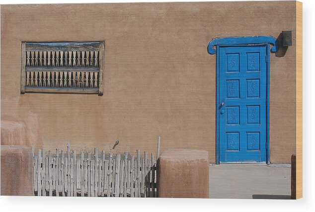 New Mexico Wood Print featuring the photograph The Blue Door by Gary Cloud