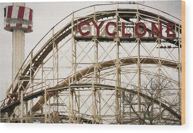 The Cyclone Wood Print featuring the photograph The Coney Island Cylcone by JC Findley