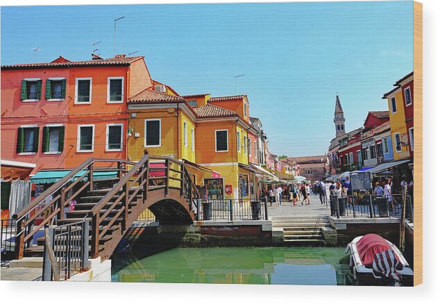 Burano Wood Print featuring the photograph The Main Street On The Island Of Burano, Italy by Rick Rosenshein