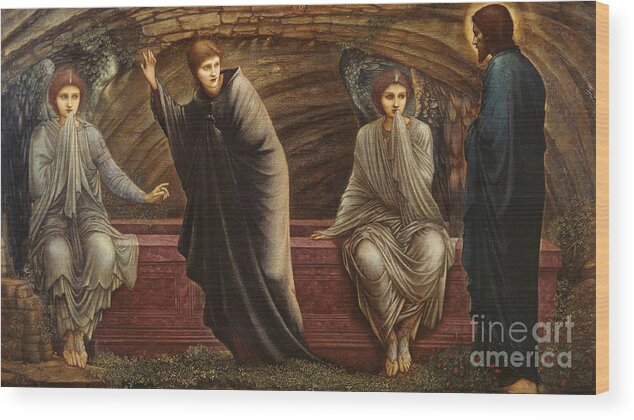 The Morning Of The Resurrection 1886 Sir Edward Coley Burne-jones Wood Print featuring the painting The Morning of the Resurrection by MotionAge Designs