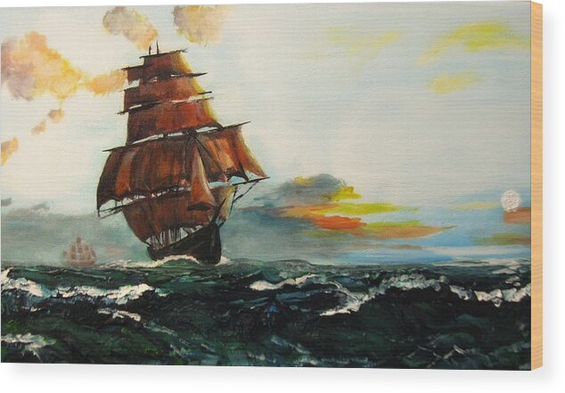 Seas Wood Print featuring the painting The Tall Ships by Mike Benton