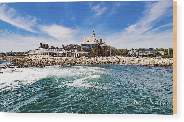 The Towers Wood Print featuring the photograph The Towers of Narragansett by Veterans Aerial Media LLC