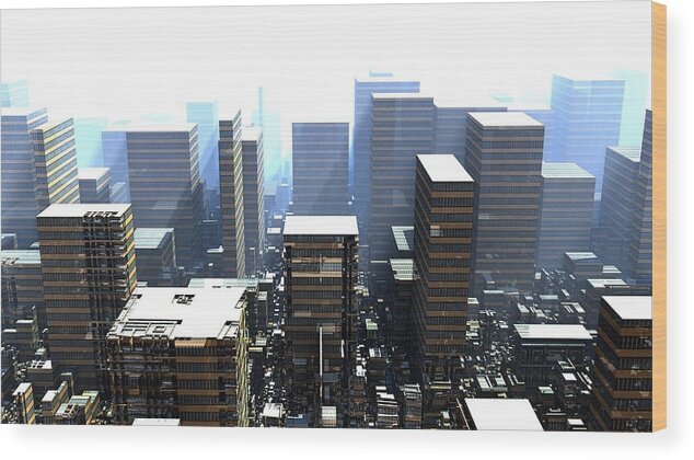 Cityscape Wood Print featuring the digital art The Unimaginative Architect by Hal Tenny