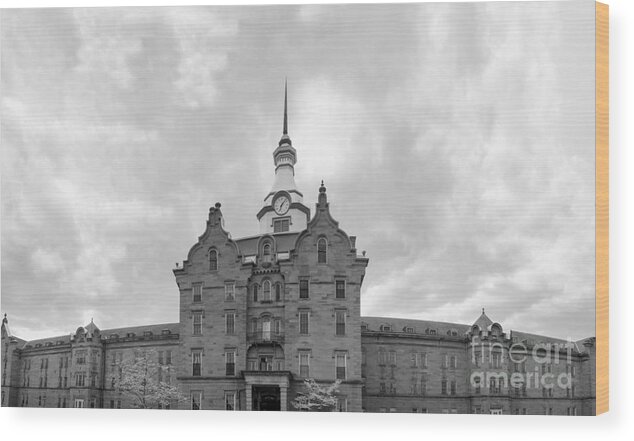 Trans Wood Print featuring the photograph Trans Allegheny Lunatic Asylum in black and white by Karen Foley