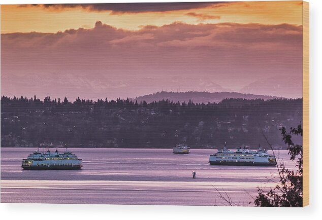 West Seattle Wood Print featuring the photograph Triangle Ferry Run by E Faithe Lester